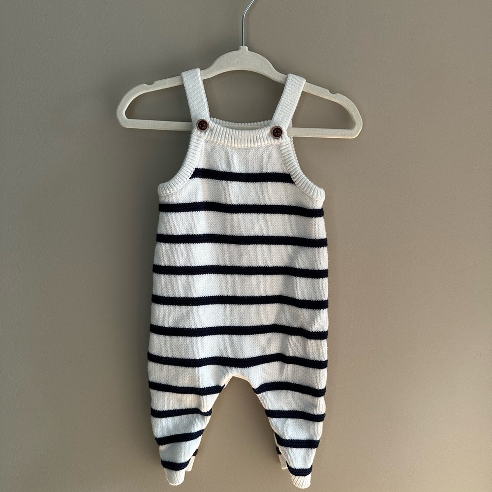 Janie and Jack White Knit Baby Overalls